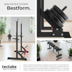 tectake® Squat Rack, multifunktional, Höhe und Breite verstellbar, bodenschonende Kunststoffkappen, inklusive 2 Aufnahmen für Hantelscheiben