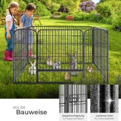 tectake® Welpenauslauf, 4-teilig, faltbar, Türe mit Doppelverriegelung, einfache Montage