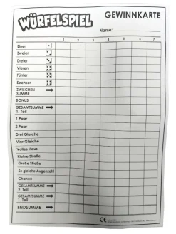 Toi-Toys 51081A - XXL Würfelspiel (deutsch) - Punkteblock inkl 5 Würfeln Gesellschaftsspiel Familienspiel
