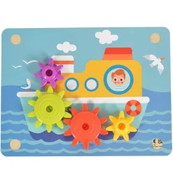 Tooky Toy Holzspielzeug TK352 Zahnräderspiel 19 teilig, Steckspiel, Motorikspiel bunt