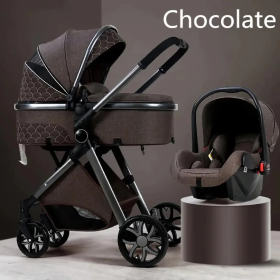 TPFLiving Kombi-Kinderwagen 3in1 Set - Modell 1 Stoff - Schokolade