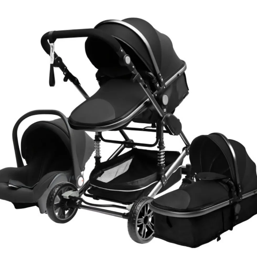 TPFLiving Kombi-Kinderwagen 3in1 Set - Modell 2 Stoff - Grau