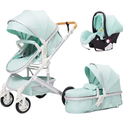 TPFLiving Kombi-Kinderwagen 3in1 Set - Modell Lux 7 Stoff - Schwarz