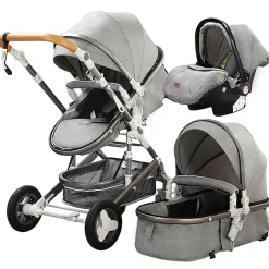 TPFLiving Kombi-Kinderwagen 3in1 Set - Modell Lux 7 Stoff - Schwarz