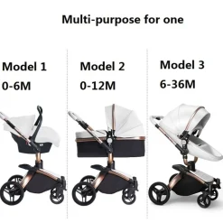 TPFLiving Luxus Kombi-Kinderwagen 3in1 Set - Modell 5 Kunstleder - Rosa