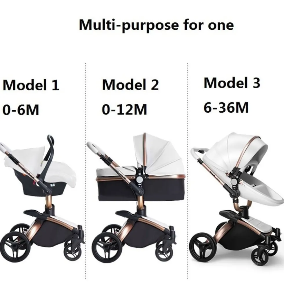 TPFLiving Luxus Kombi-Kinderwagen 3in1 Set - Modell 5 Kunstleder - Rosa