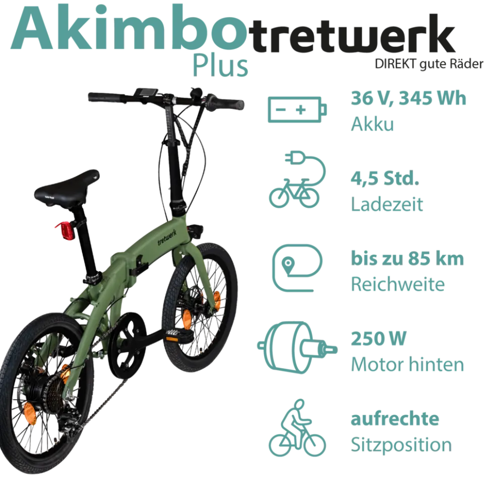 Tretwerk Akimbo Plus E Bike 20 Zoll Klapprad Elektrofahrrad 360Wh 155 - 190 cm Pedelec Klappfahrrad 8 Gang