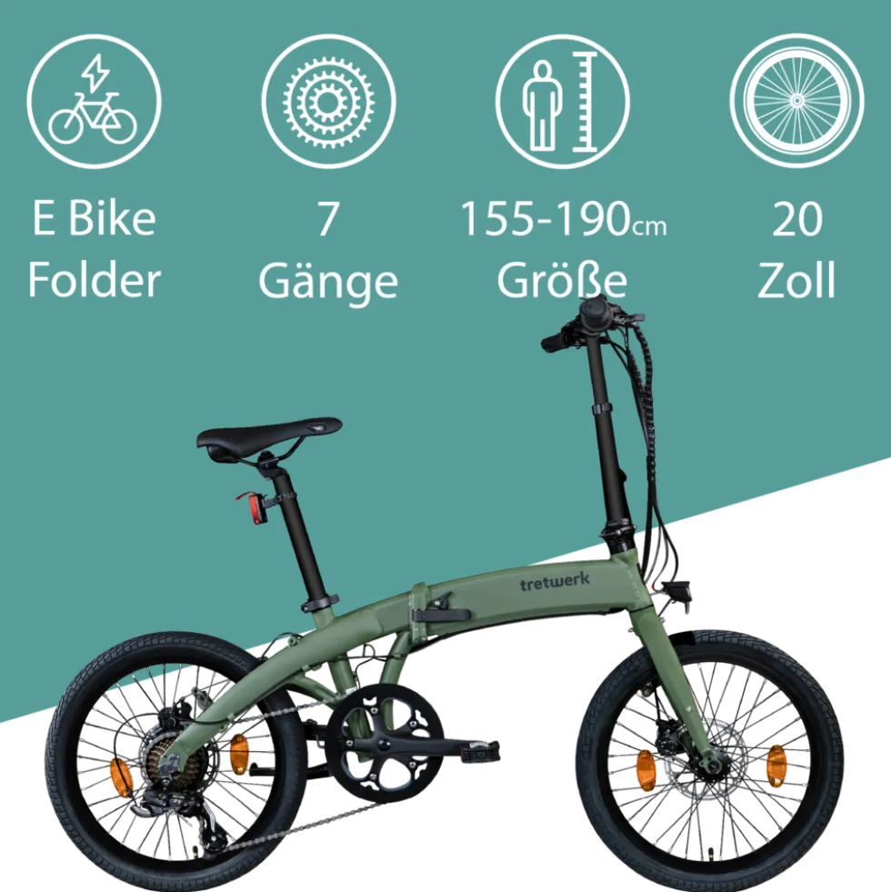 Tretwerk Akimbo Plus E Bike 20 Zoll Klapprad Elektrofahrrad 360Wh 155 - 190 cm Pedelec Klappfahrrad 8 Gang