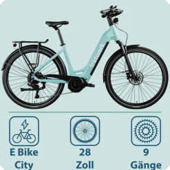 Tretwerk Amber E Bike Damen 28 Zoll Elektrofahrrad 155 - 185 cm Hollandrad Tiefeinsteiger mit 9 Gang Schaltung