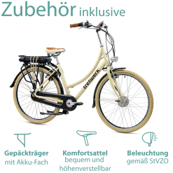 Tretwerk Aurora E Bike Damen 28 Zoll Elektrofahrrad 165 - 185 cm retro Hollandrad E Damenfahrrad mit Nabenschaltung und Rücktritt