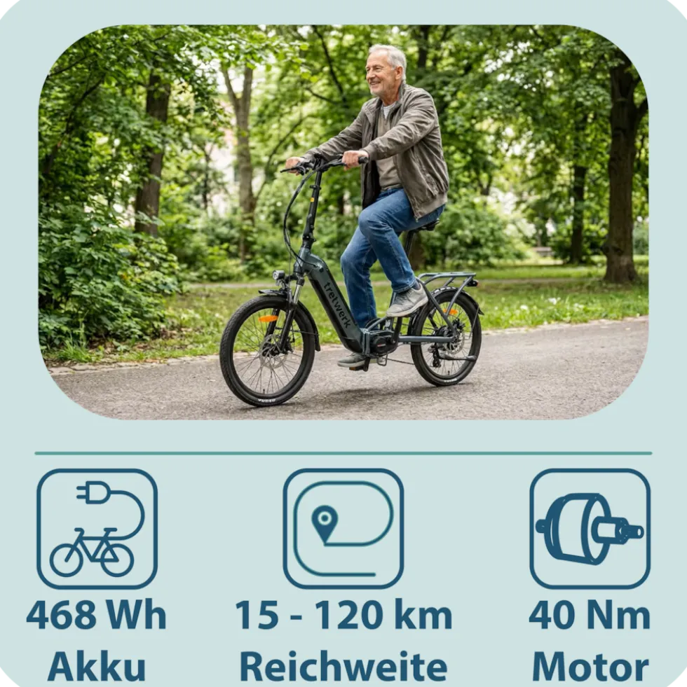 Tretwerk Camper 20" – Kompaktes E-Faltrad mit Shimano 7-Gang-Schaltung & 468Wh Akku
