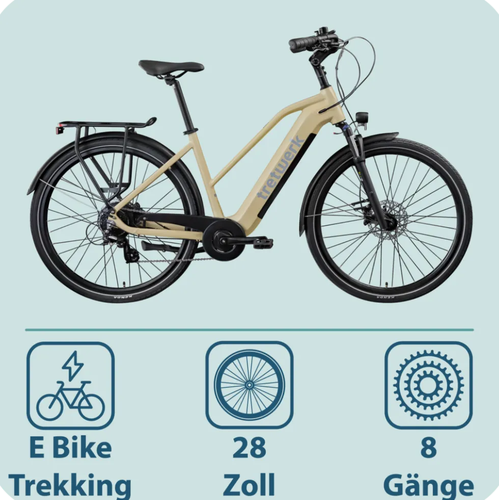 Tretwerk Onyx E Bike Damen Trekkingrad ab 155 cm Elektrofahrrad 550 Wh Pedelec Trekking Rad Fahrrad mit 8 Gang und Beleuchtung StVZO