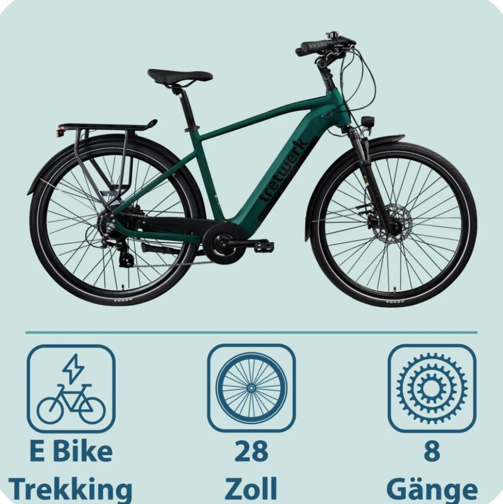 Tretwerk Onyx E Bike Trekkingrad ab 165 cm Elektrofahrrad 550 Wh Pedelec Trekking Rad Fahrrad mit 8 Gang und Beleuchtung StVZO