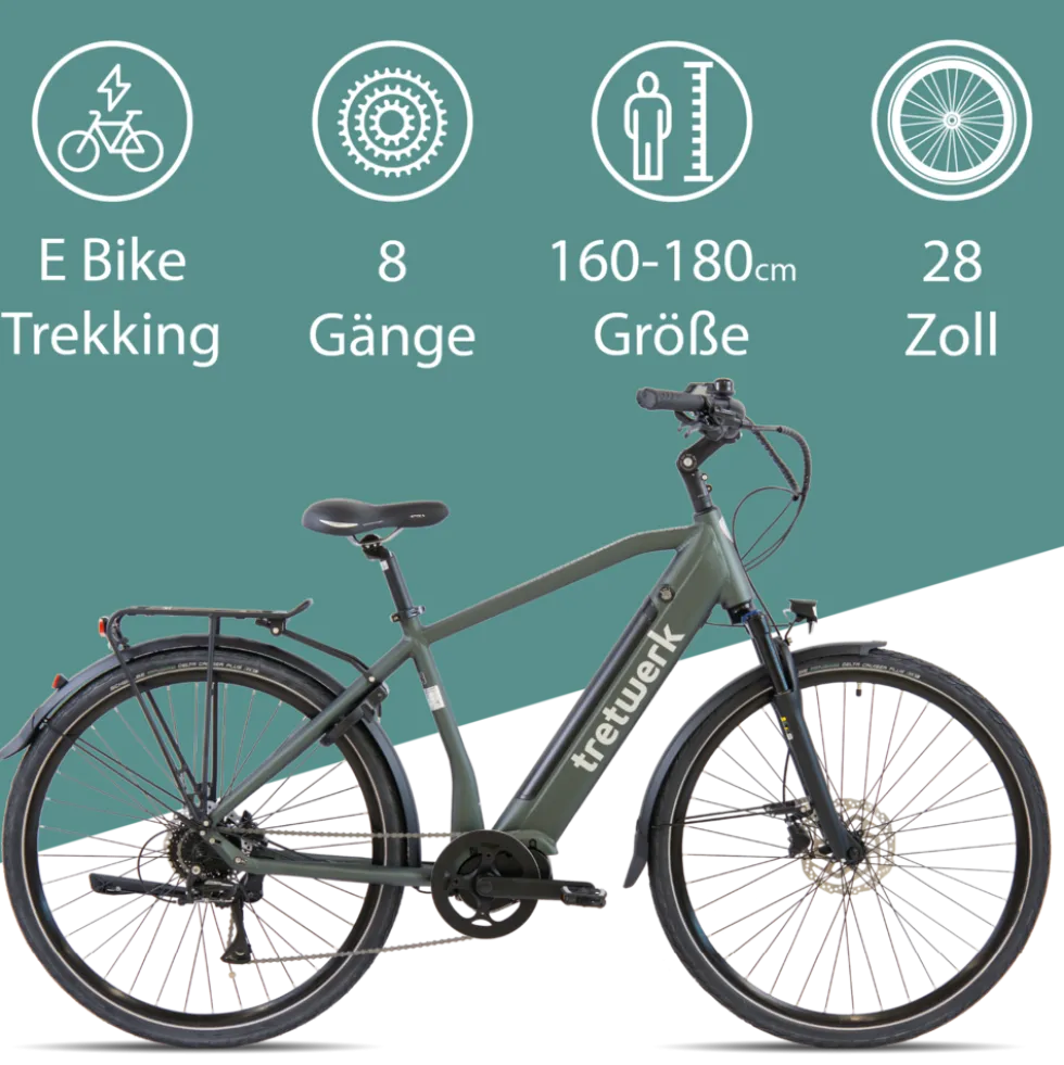 Tretwerk Sonic Pedelec 28 Zoll E Bike Trekkingrad 160 - 180 cm Elektrofahrrad Trekking 8 Gänge Damen Herren Fahrrad