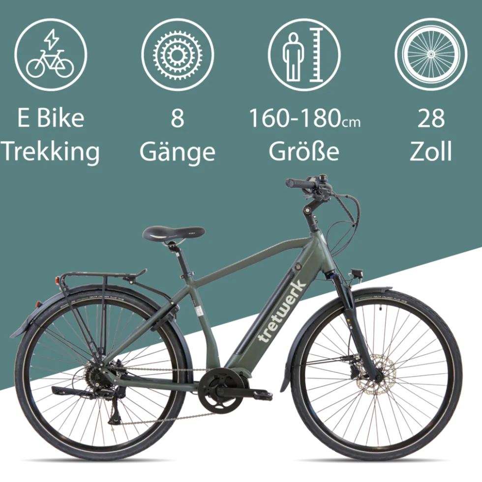 Tretwerk Sonic Pedelec 28 Zoll E Bike Trekkingrad 160 - 180 cm Elektrofahrrad Trekking 8 Gänge Damen Herren Fahrrad