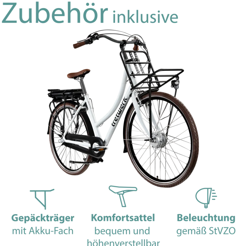 Tretwerk Sophia E Bike Damen Herren 28 Zoll Pedelec 3 Gang Elektrofahrrad mit 536 Wh Elektro Damenfahrrad Citybike mit Bluetooth und App