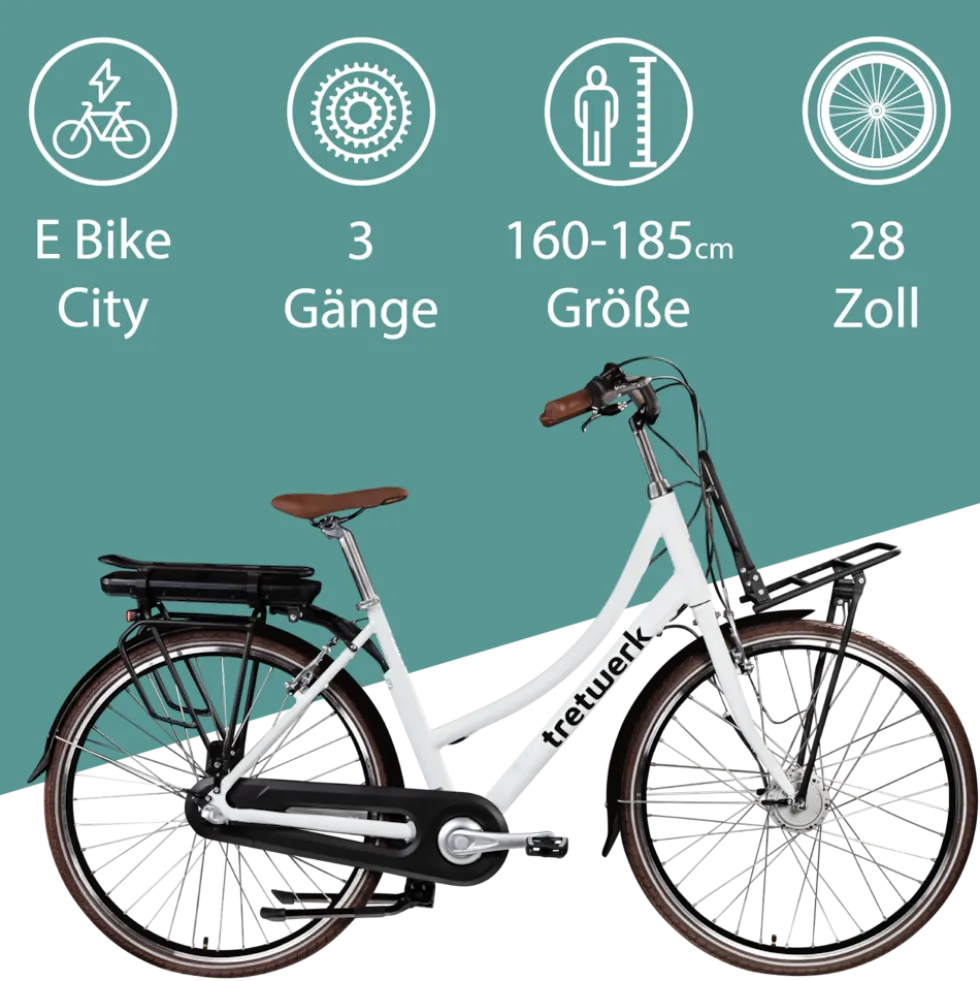 Tretwerk Sophia E Bike Damen Herren 28 Zoll Pedelec 3 Gang Elektrofahrrad mit 536 Wh Elektro Damenfahrrad Citybike mit Bluetooth und App