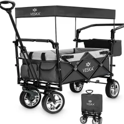 VESKA Bollerwagen faltbar mit Dach Handwagen Transportwagen anthrazit/grau