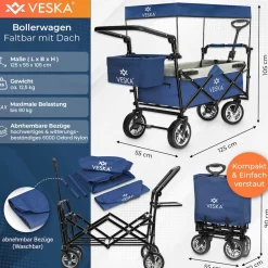 VESKA Bollerwagen faltbar mit Dach Handwagen Transportwagen anthrazit/grau