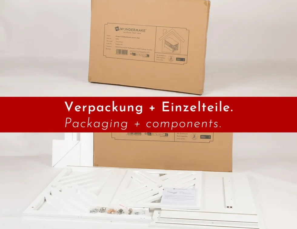 WONDERMAKE® Design Hundekäfig aus Holz für Zuhause Wohnung mit Beistelltisch, Hundebox fürs Wohnzimmer Indoor, 90x60 cm weiß