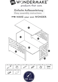 WONDERMAKE® Design Hundekäfig aus Holz für Zuhause Wohnung mit Beistelltisch, Hundebox fürs Wohnzimmer Indoor, 90x60 cm weiß