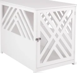 WONDERMAKE® Design Hundekäfig aus Holz für Zuhause Wohnung mit Beistelltisch, Hundebox fürs Wohnzimmer Indoor, 90x60 cm weiß