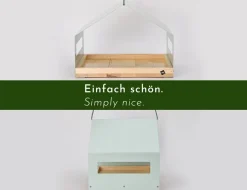 WONDERMAKE® Großes Design Vogelhaus aus Metall und Holz wetterfest zum Aufhängen, modernes Vogelfutterhaus XL Metalldach hängend, Vogelhäuschen Futterhaus für Vögel, Edelstahl Kiefer, türkis-grau mint