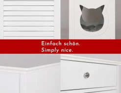 WONDERMAKE® Katzenschrank für Katzentoilette groß hoch aus Holz, Katzenklo-Schrank Kommode mit Schublade und Tür geschlossen, Design Katzen-Haus Toilette Klo XL, 51 x 46 x 96 cm, weiß