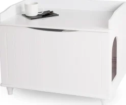 WONDERMAKE® Katzenschrank für Katzentoilette groß aus Holz, Katzenklo-Schrank Kommode XL, Design Katzen-Haus Toilette Klo Waschbecken-Unterschrank für Bad, 73,5 x 51,5 x 57 cm, weiß