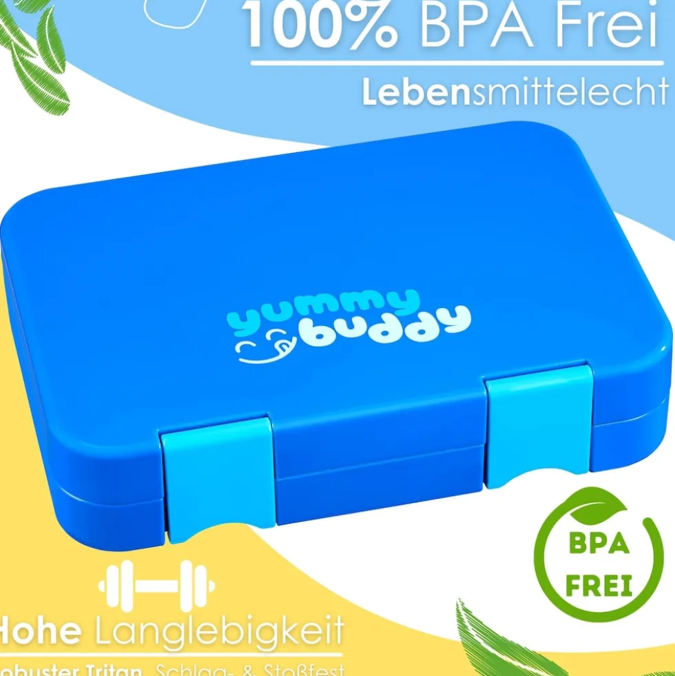 yummy buddy Kinder Brotdose 6 Fächern Klick-Verschluss BPA-Frei Blau