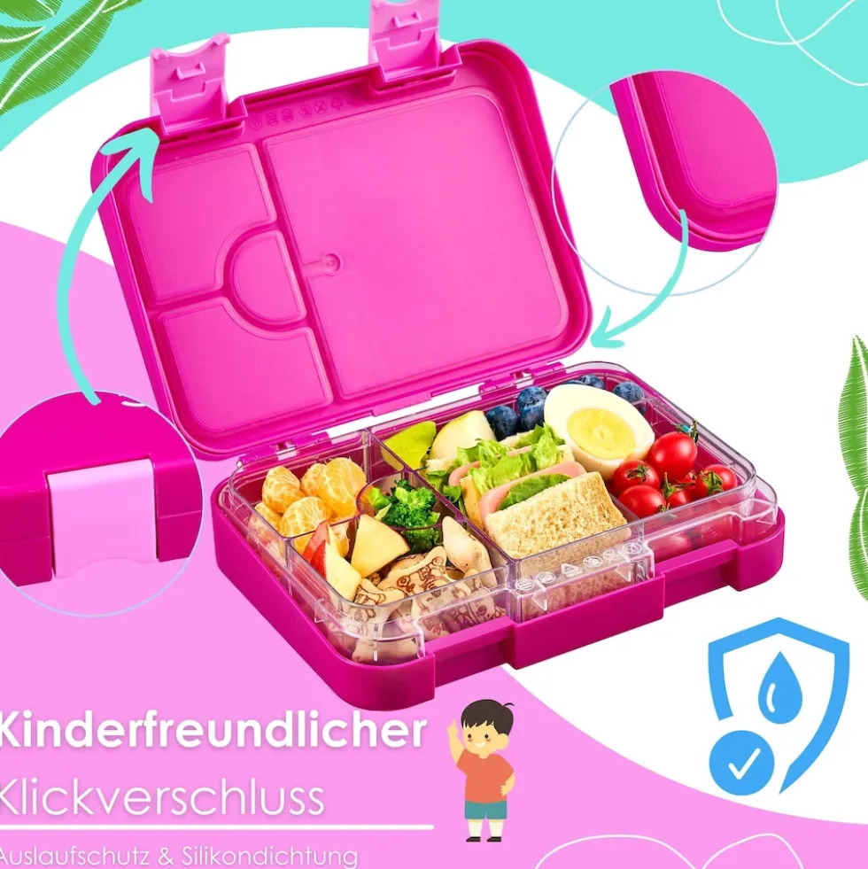 yummy buddy Kinder Brotdose 6 Fächern Klick-Verschluss BPA-Frei Pink