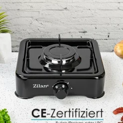 Zilan Gaskocher 1 flammig Campingkocher Kochfeld Gasherd schwarz