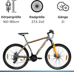Zündapp FX27 Mountainbike Hardtail 160 - 185 cm Fahrrad MTB 21 Gänge Mountain Bike für Erwachsene und Jugendliche