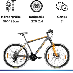 Zündapp FX27 Mountainbike Hardtail 160 - 185 cm Fahrrad MTB 21 Gänge Mountain Bike für Erwachsene und Jugendliche