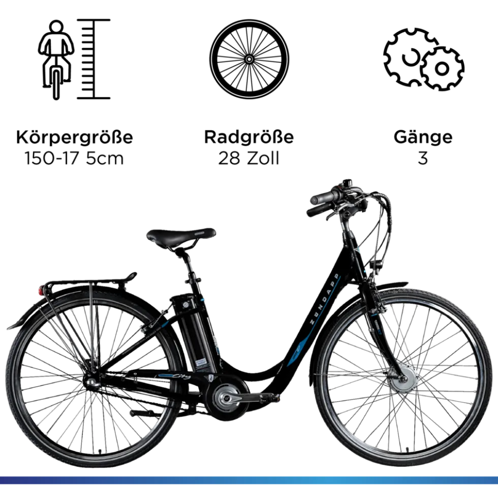 Zündapp Green 2.7 E Bike Damenfahrrad 28 Zoll 150 - 175 cm mit 3 Gang Nabenschaltung Rücktritt Pedelec Hollandrad Citybike Nabenmotor