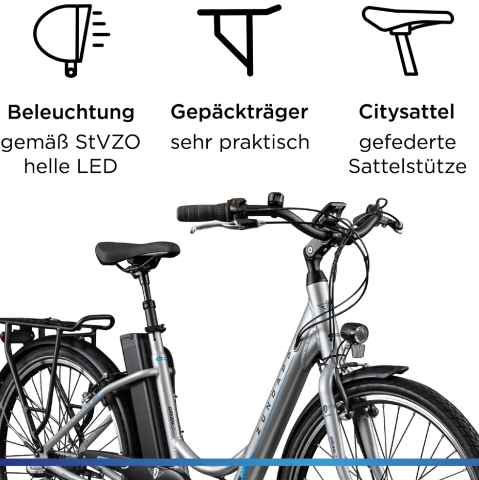 Zündapp Green 2.7 E Bike Damen Pedelec 3 Gang Shimano Schaltung retro 26 Zoll Damenfahrrad Elektrofahrrad 140-165 cm StVZO Hollandrad