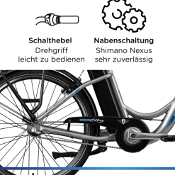 Zündapp Green 2.7 E Bike Damen Pedelec 3 Gang Shimano Schaltung retro 26 Zoll Damenfahrrad Elektrofahrrad 140-165 cm StVZO Hollandrad
