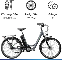 Zündapp Green 3.7 E Bike Damen 26 Zoll Pedelec 7 Gang Elektrofahrrad ab 140 cm Damenfahrrad retro Hollandrad mit Nabenschaltung