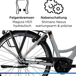 Zündapp X200 E Bike Damenfahrrad 155 - 180 cm Stadtrad Pedelec 7 Gang Shimano Schaltung Cityrad mit Bosch Mittelmotor Hollandrad