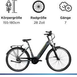 Zündapp X600 E Bike Damenfahrrad 155 - 180 cm Stadtrad Pedelec 7 Gang Shimano Schaltung Cityrad mit Bosch Mittelmotor Hollandrad