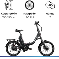 Zündapp X20 E Bike Klapprad Pedelec für Damen und Herren 150 - 190 cm E Fahrrad Bosch Faltrad Tiefeinsteiger Urban Bike