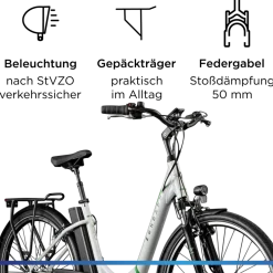 Zündapp Z510 E Bike Damenfahrrad ab 155 cm Rücktritt Pedelec 28 Zoll Fahrrad mit tiefem Einstieg Hollandrad mit 3 Gang Nabenschaltung StVZO