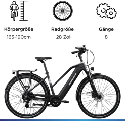 Zündapp Z810 E Bike Damen Trekkingrad ab 165 cm Elektrofahrrad 550 Wh Pedelec Trekking Rad Fahrrad mit 8 Gang und Beleuchtung StVZO