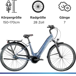 Zündapp Z909 E Bike Damen 28 Zoll Pedelec 150 - 170 cm Elektrofahrrad Bosch Damenfahrrad mit 7 Gang Schaltung E Fahrrad Hollandrad