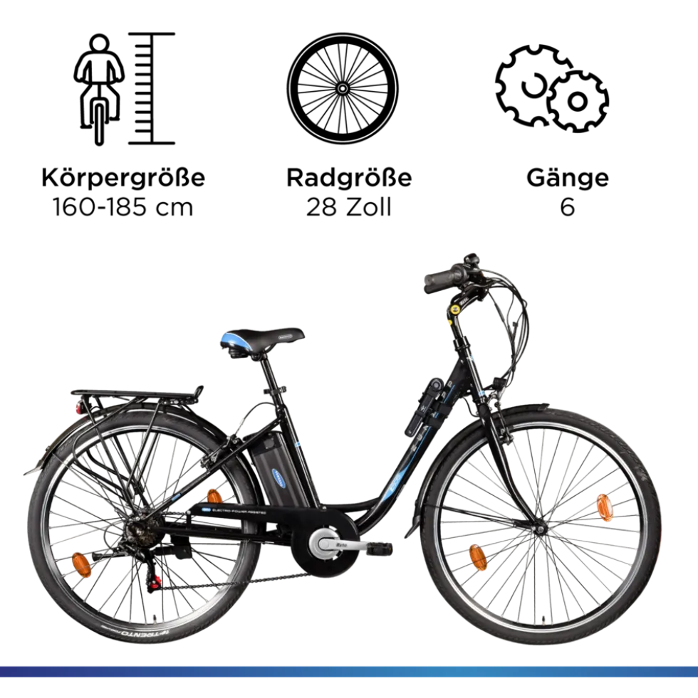 Zündapp Z505 E Bike Damen 28 Zoll Pedelec 160 - 185 cm 6 Gang Damenfahrrad E Fahrrad Hollandrad mit Licht
