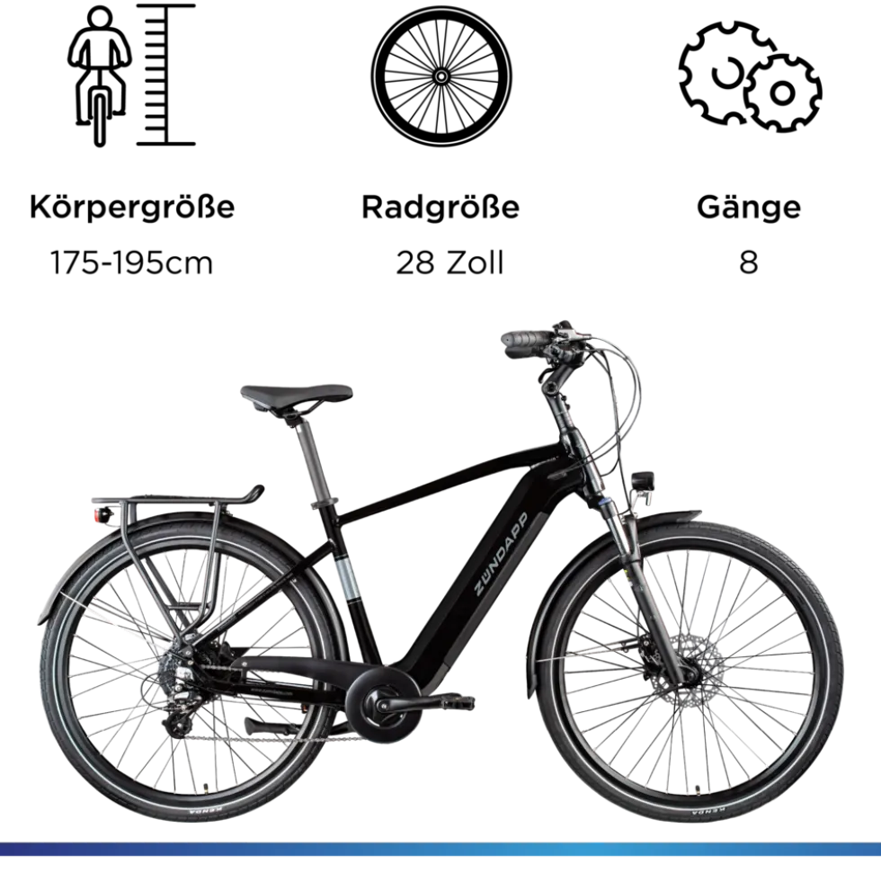 Zündapp Z810 E Bike Herren Trekkingrad ab 175 cm Elektrofahrrad 550 Wh Pedelec Trekking Rad Fahrrad mit 8 Gang und Beleuchtung StVZO