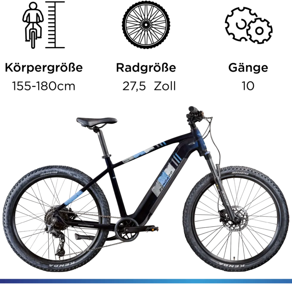 Zündapp Z808 E Bike Mountainbike 27,5" für Herren ab 155 cm Pedelec 10 Gang Elektrofahrrad 540Wh Scheibenbremsen