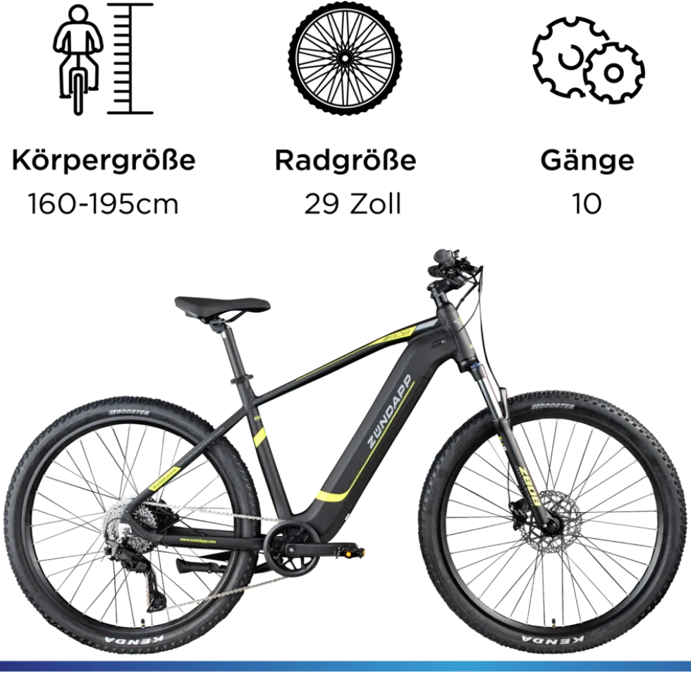 Zündapp Z808 E Bike Mountainbike 29" für Herren ab 160 cm Pedelec 10 Gang Elektrofahrrad 540Wh Scheibenbremsen