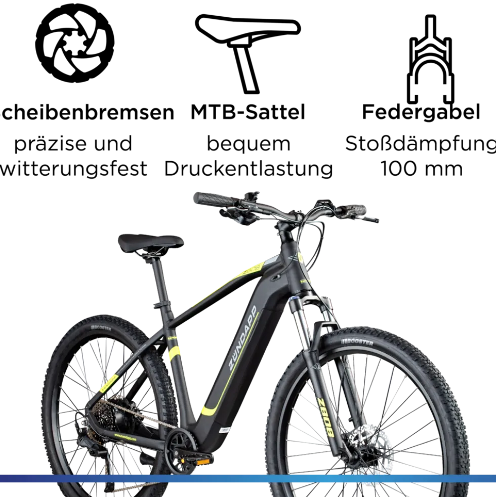 Zündapp Z808 E Bike Mountainbike 29" für Herren ab 160 cm Pedelec 10 Gang Elektrofahrrad 540Wh Scheibenbremsen