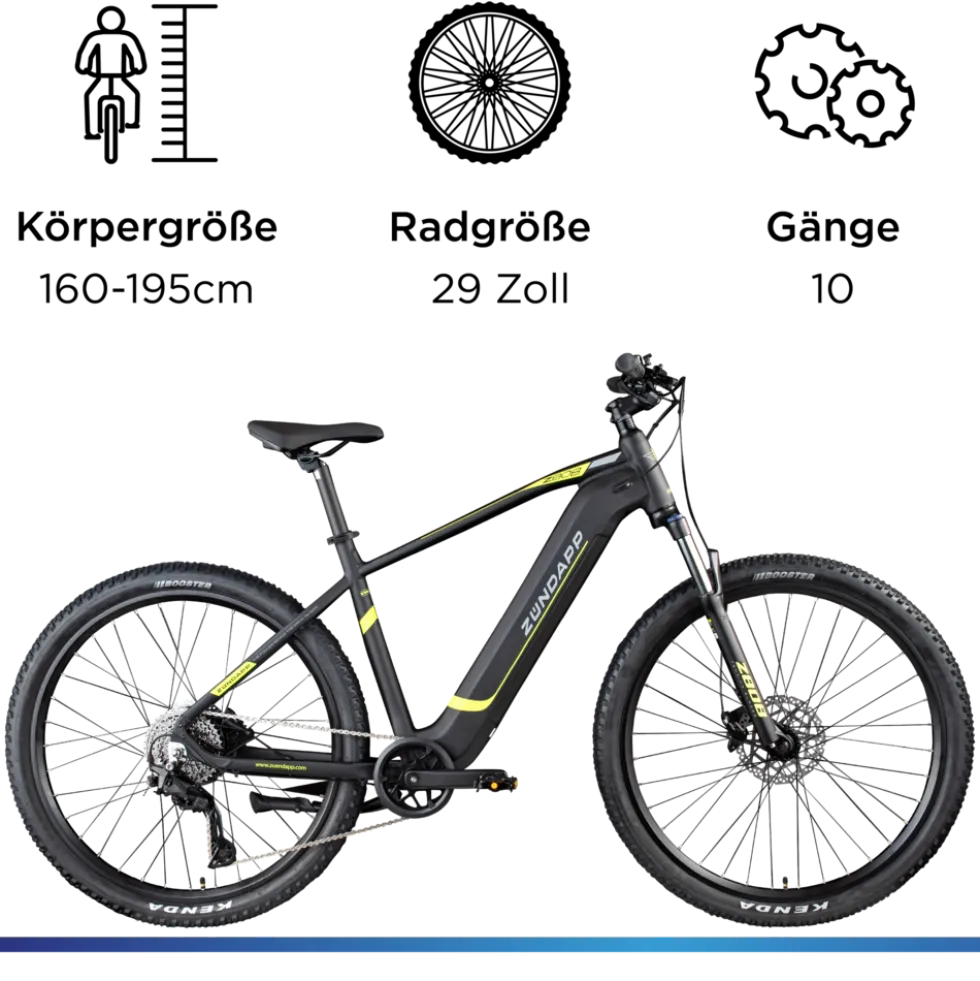 Zündapp Z808 E Bike Mountainbike 29" für Herren ab 160 cm Pedelec 10 Gang Elektrofahrrad 540Wh Scheibenbremsen